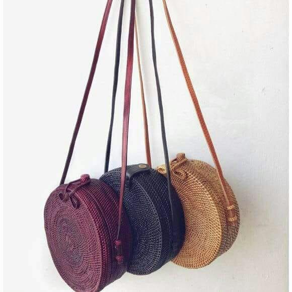 Tas rotan Bali bulat diameter 15 cm