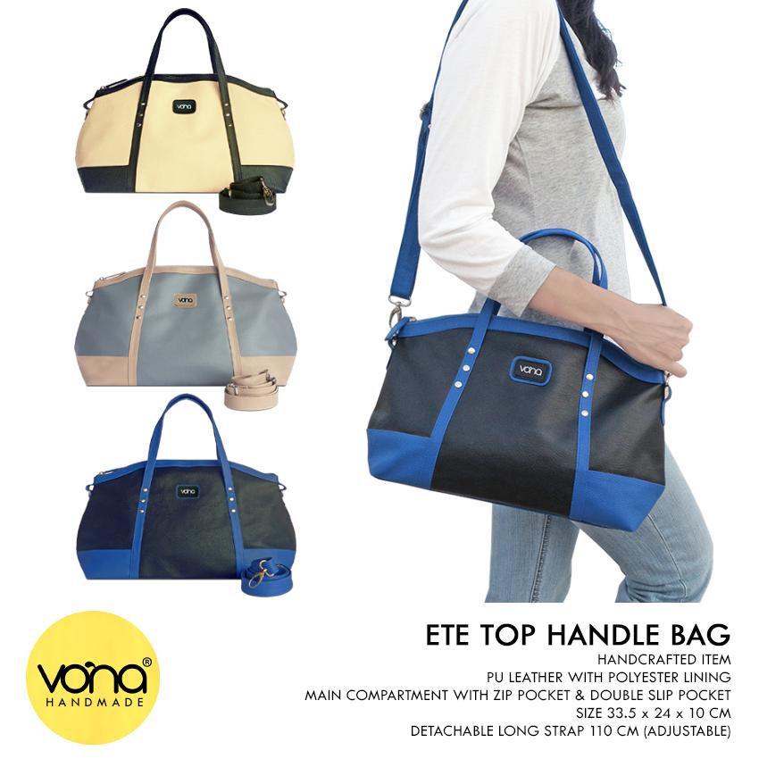 VONA Ete (Hitam Biru) - Top Handle Tote Tas Wanita Selempang Sling Bag Shoulder Handbag Kulit Sintetis