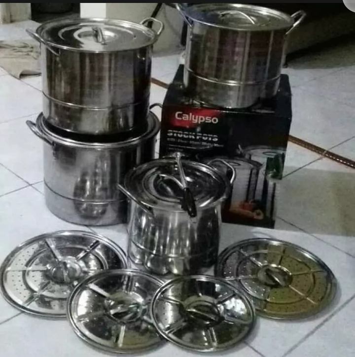 Stockpot Silver Touch / panci set steamer stocpot stainless / panci kukus / panic dandang COD Stockpot Silver Touch / panci set steamer stocpot stainless / panci kukus / panic dandang COD