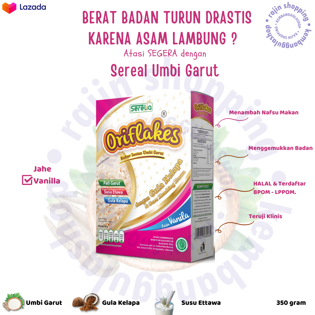 Oriflakes 350 gram Gastro Susu Ettawa - VANILLA - Sereal Umbi Garut Asam Lambung Maag Gerd Oriflakes 350 gram Gastro Susu Ettawa - VANILLA - Sereal Umbi Garut Asam Lambung Maag Gerd