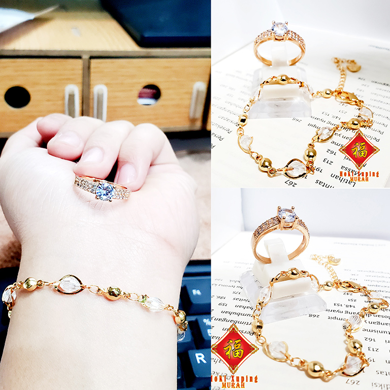 Xuping Gelang Tangan Wanita Motif Batu Permata Giok Rodium Free Cincin Mata Satu 60 - Xuping Gold Xuping Gelang Tangan Wanita Motif Batu Permata Giok Rodium Free Cincin Mata Satu 60 - Xuping Gold