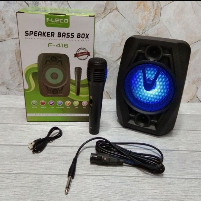 (BISA COD) Speaker Bluetooth Portable Karaoke Free Mic FLECO F-416 Speaker Bass Box (BISA COD) Speaker Bluetooth Portable Karaoke Free Mic FLECO F-416 Speaker Bass Box