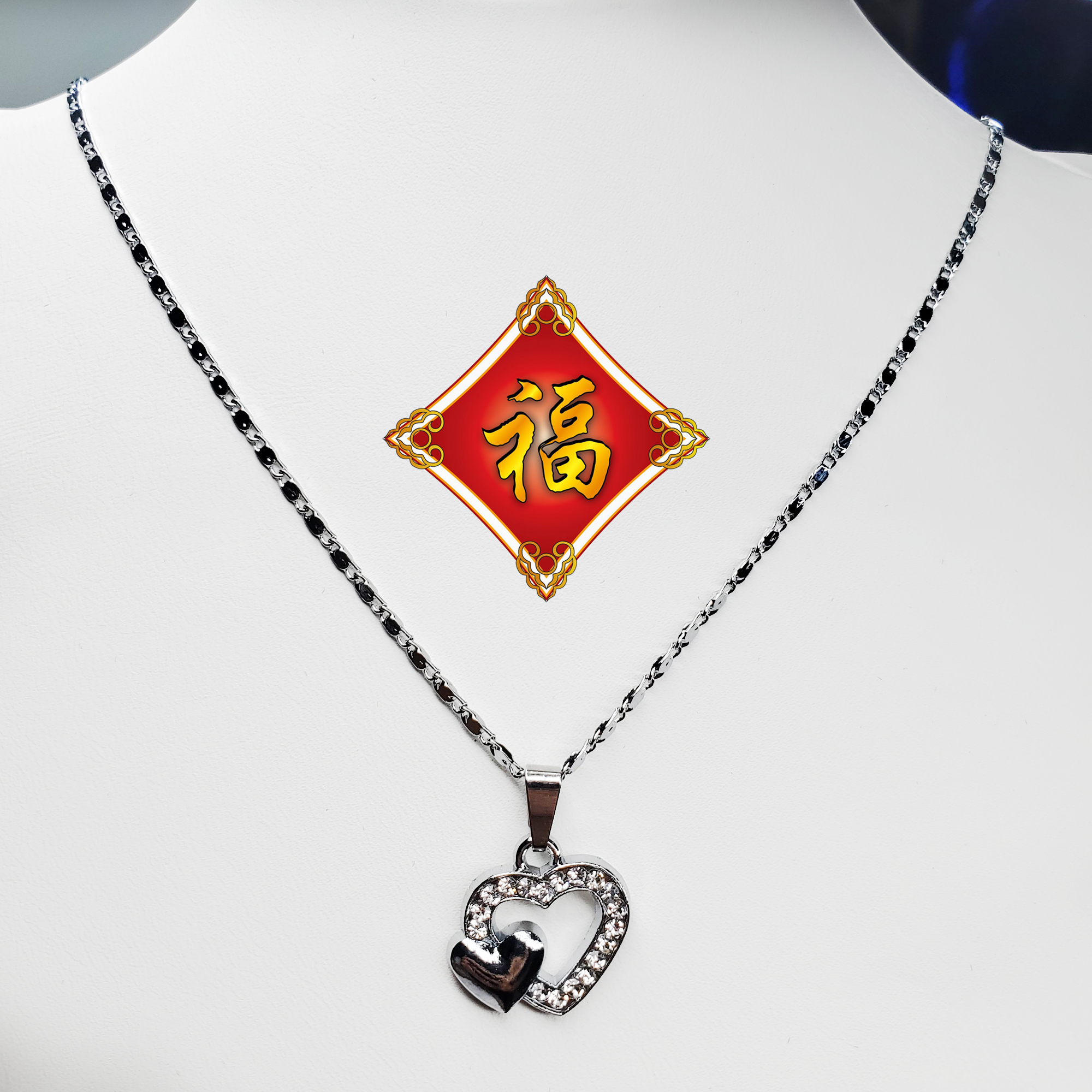 TOP MURAH_Kalung Titanium Anti Luntur Motif Liontin Love Mata Elghan Warna Silver Polos TOP MURAH_Kalung Titanium Anti Luntur Motif Liontin Love Mata Elghan Warna Silver Polos