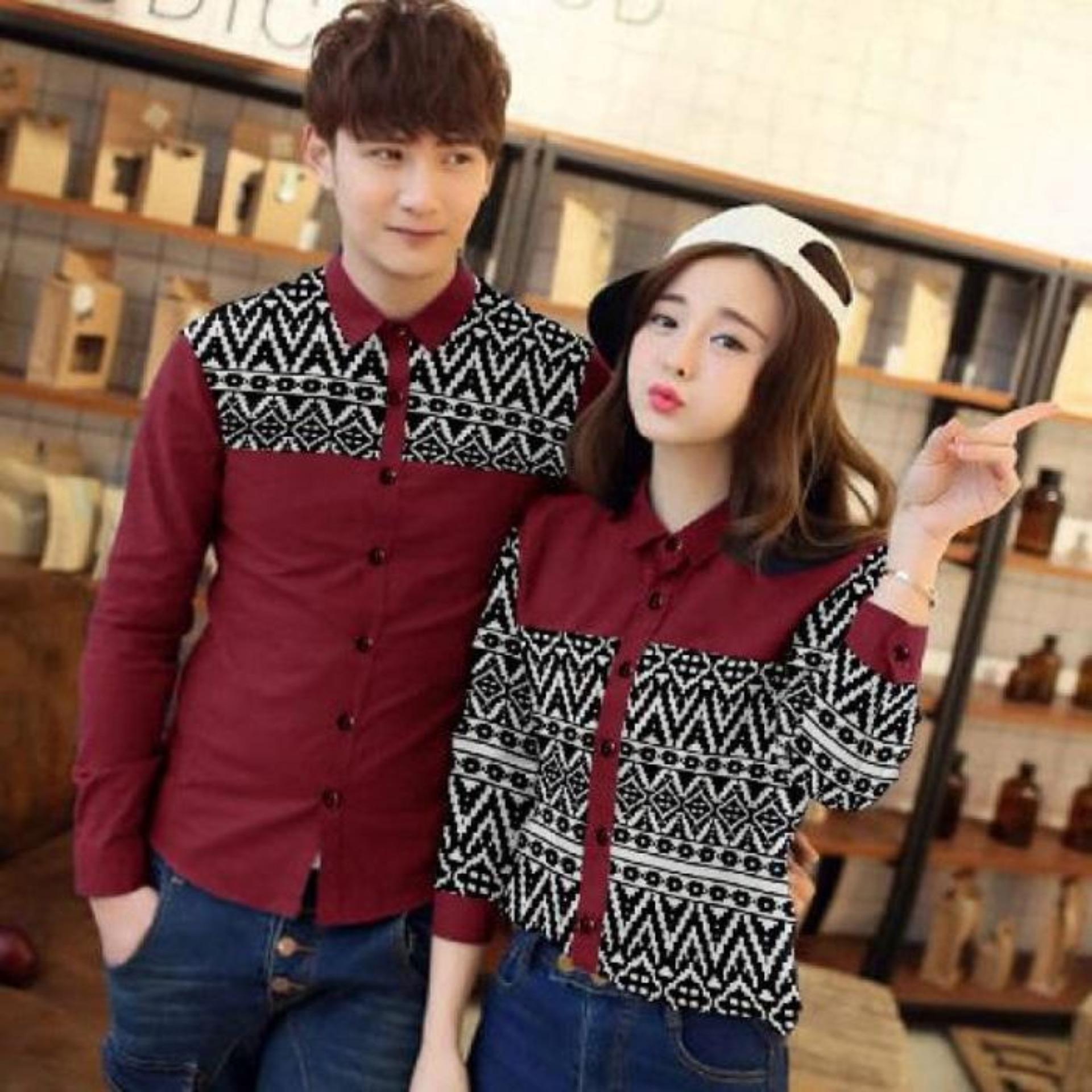 Pin by Fery Fadli on Baju Batik Lampung t Ikat Jakarta Couple Kemeja Couple Elif Maroon Baju Pasangan