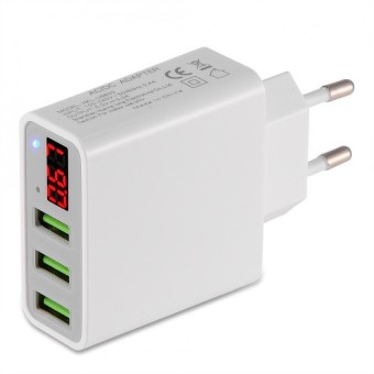 Justgogo 3A Ponsel Smart LED Display 3 USB Port Cepat Wall Charger Travel Power Adapter White