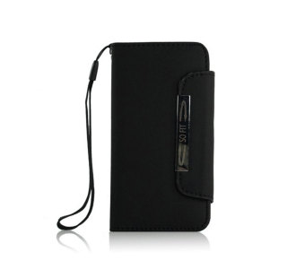 Hitam Deluxe Kulit Sintetis Pada Dompet Flip Dudukan Penutup Case With Tali-temali Kapal untuk