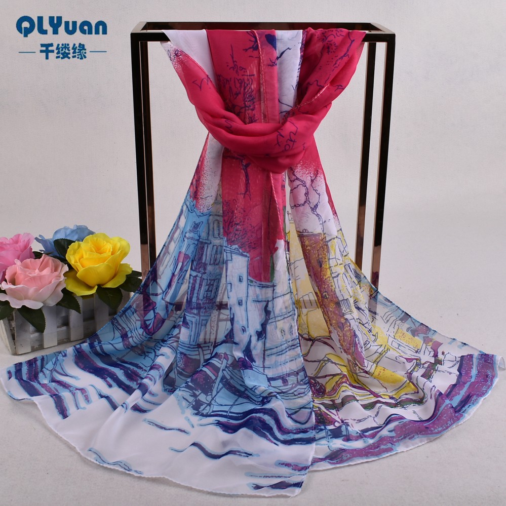 Lembut Chiffon Floral Pattern Silk Scarf Selendang Kasmir Jilbab Pashima Bandana Scarf Lembut untuk Wanita Chiffon