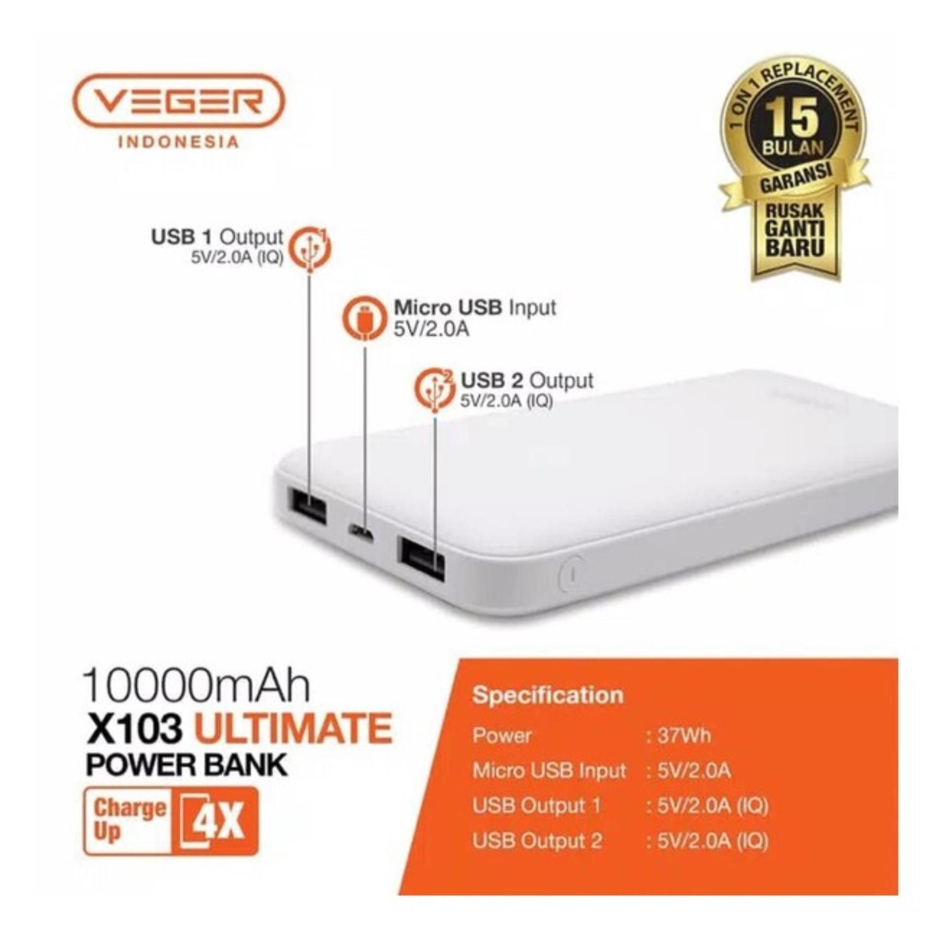 Power Bank VEGER X103 10000MAH ORIGINAL VEGER - PowerBank Fast Charging / Power Bank Model Slim 10000mAh Dual USB Output 2.0A - MULTIWARNA Power Bank VEGER X103 10000MAH ORIGINAL VEGER - PowerBank Fast Charging / Power Bank Model Slim 10000mAh Dual USB Output 2.0A - MULTIWARNA