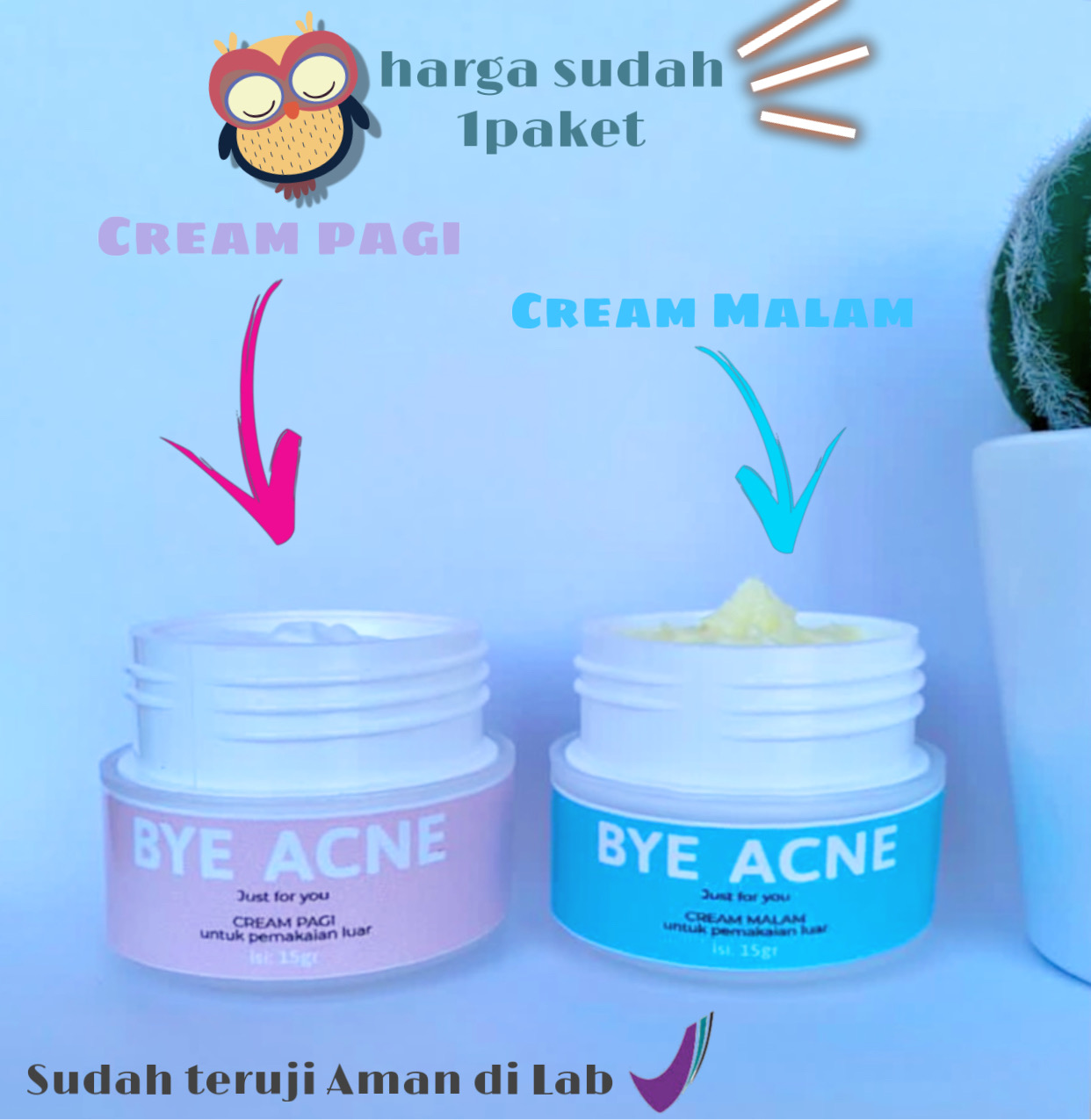 PAKET Cream wajah pagi dan malam BYE ACNE KHUSUS JERAWAT - 10gr Original / Cream pemutih wajah glowing / Cream wajah / cream pemutih / obat jerawat / pembersih wajah / masker wajah / krim jerawat / day cream / flek hitam / beruntusan PAKET Cream wajah pagi dan malam BYE ACNE KHUSUS JERAWAT - 10gr Original / Cream pemutih wajah glowing / Cream wajah / cream pemutih / obat jerawat / pembersih wajah / masker wajah / krim jerawat / day cream / flek hitam / beruntusan