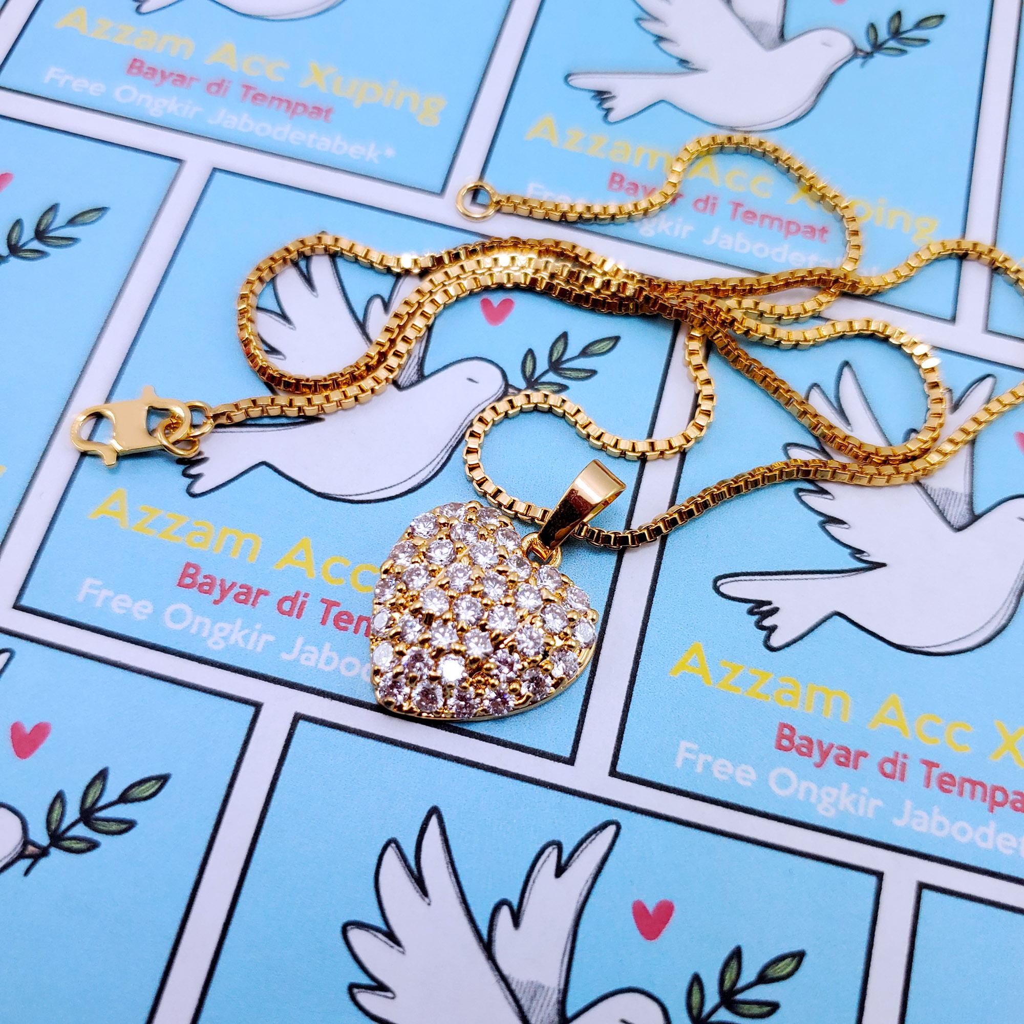 Azzam kalung rantai fashion permata 28 love gold 45cm Azzam kalung rantai fashion permata 28 love gold 45cm