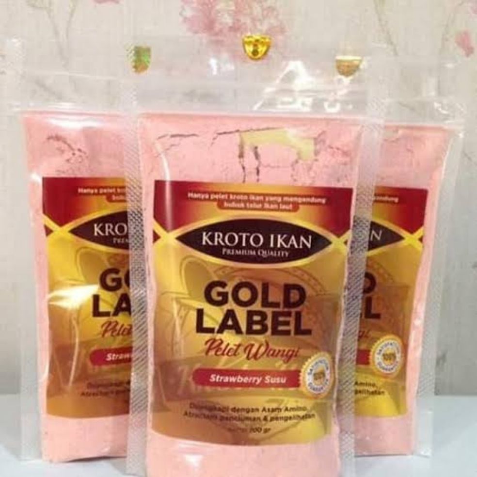 umpan pelet ikan mas - strawberry susu - gold label pelet wangi - umpan ikan mas harian dan lomba umpan pelet ikan mas - strawberry susu - gold label pelet wangi - umpan ikan mas harian dan lomba