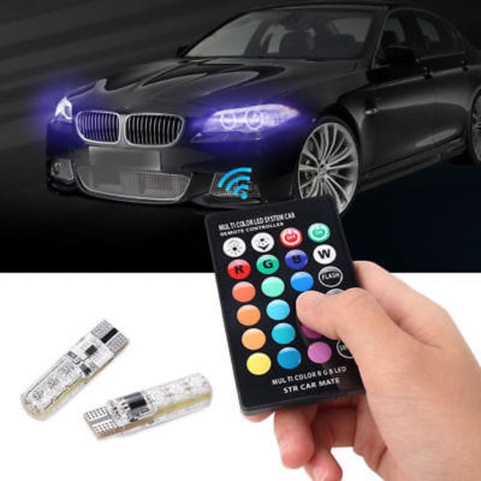 Dream Aksesoris - Lampu LED 2 PCS Kota Senja T10 + Remote Free Baterai 16 Warna Lampu LED Yang Bisa Menyala Sesuai Keinginan Hati DC 12V 2 Watt Bohlam Tancap Mobil Motor Lights Lamps Warni Dream Aksesoris - Lampu LED 2 PCS Kota Senja T10 + Remote Free Baterai 16 Warna Lampu LED Yang Bisa Menyala Sesuai Keinginan Hati DC 12V 2 Watt Bohlam Tancap Mobil Motor Lights Lamps Warni