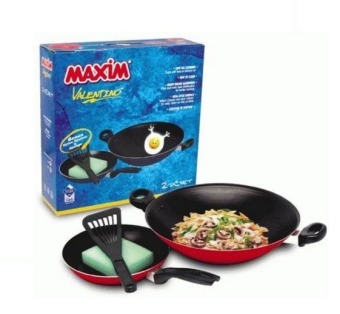 Maxim Teflon Valentino Set - Frypan 22 cm + Wok 30 cm - Merah