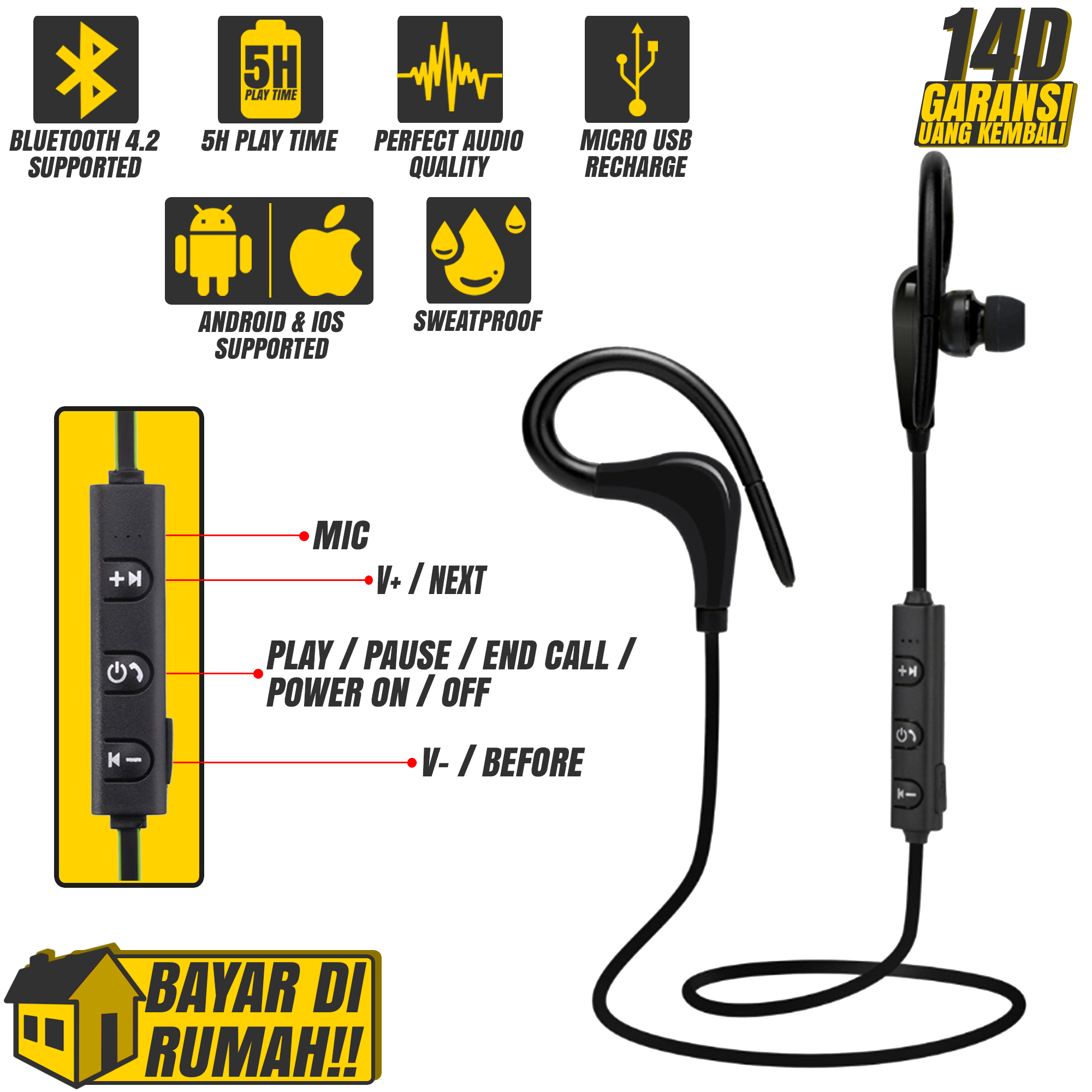 Sports Bluetooth Headset Handsfree Earphone P7 GARANSI 14 HARI Sports Bluetooth Headset Handsfree Earphone P7 GARANSI 14 HARI