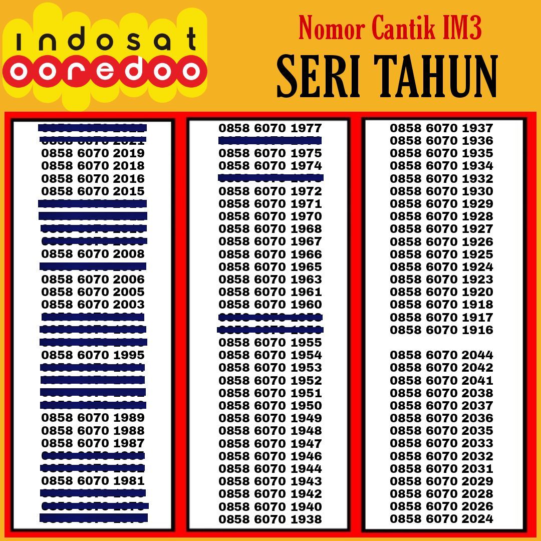 COD - Nomor Indosat IM3 Seri Tahun Nomer Cantik Kartu perdana seri angka Tahun Lahir Murah Banget COD - Nomor Indosat IM3 Seri Tahun Nomer Cantik Kartu perdana seri angka Tahun Lahir Murah Banget