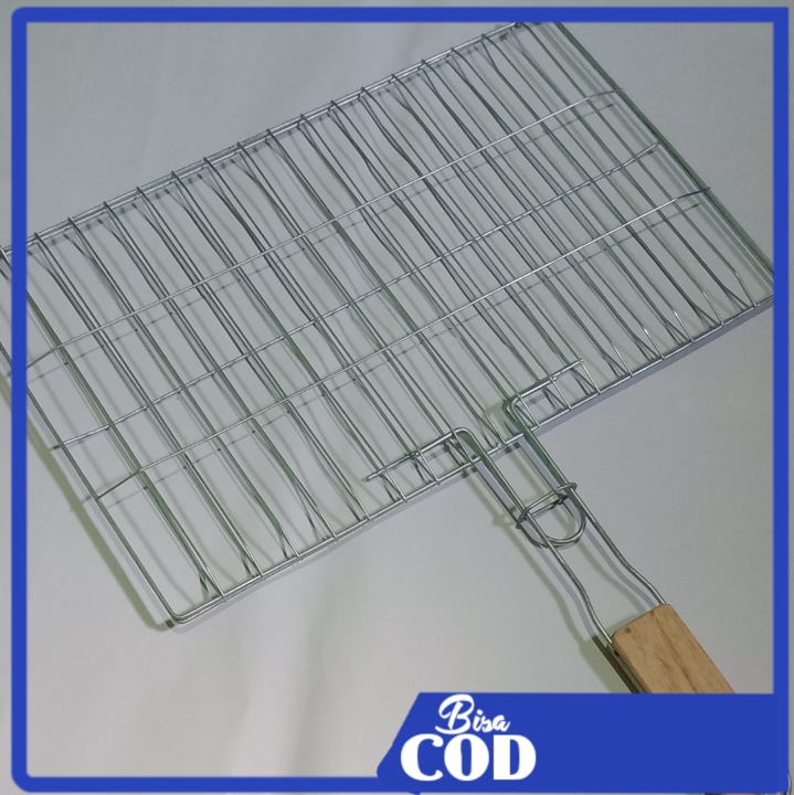 panggangan besar murah ukuran 46x28 cm gagang kayu / panggangan ikan daging dll panggangan besar murah ukuran 46x28 cm gagang kayu / panggangan ikan daging dll