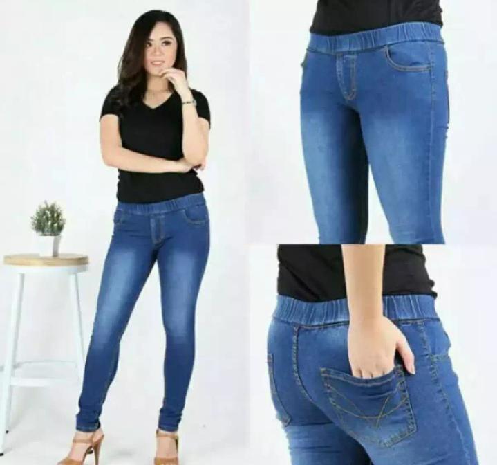 bisa bayaar ditempat Celana Jeans Legging pinggang karet Wanita bisa bayaar ditempat Celana Jeans Legging pinggang karet Wanita