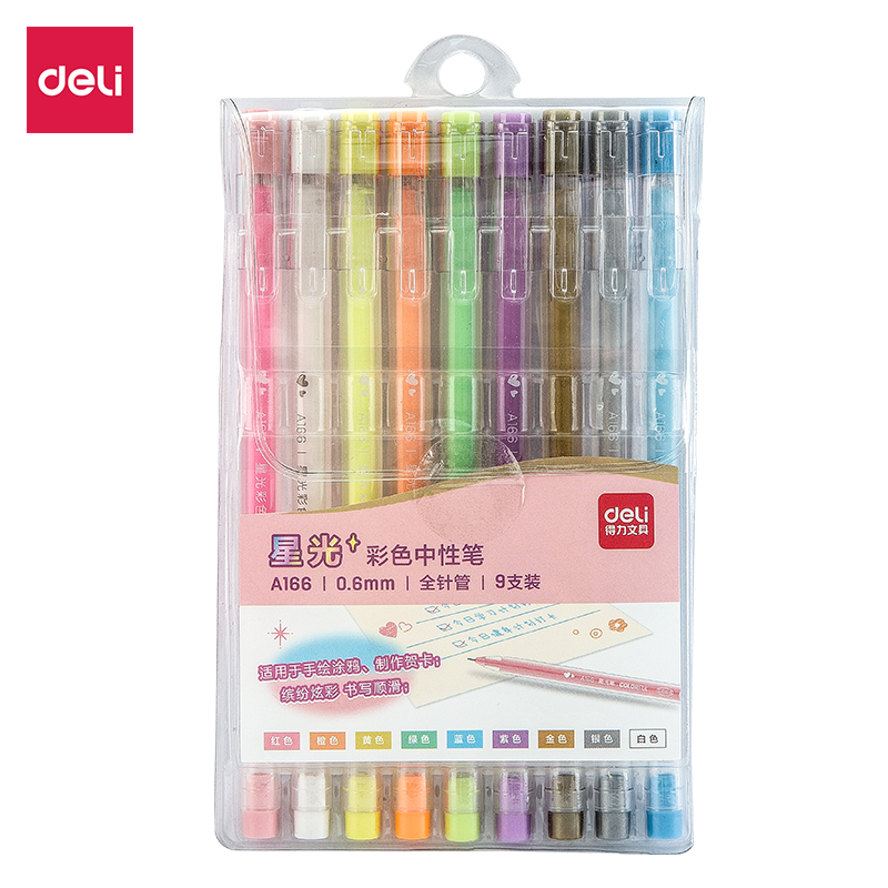 Deli Colorful Gel Pen Pulpen Gel 0.6mm 9pcs/pack A166 Deli Colorful Gel Pen Pulpen Gel 0.6mm 9pcs/pack A166