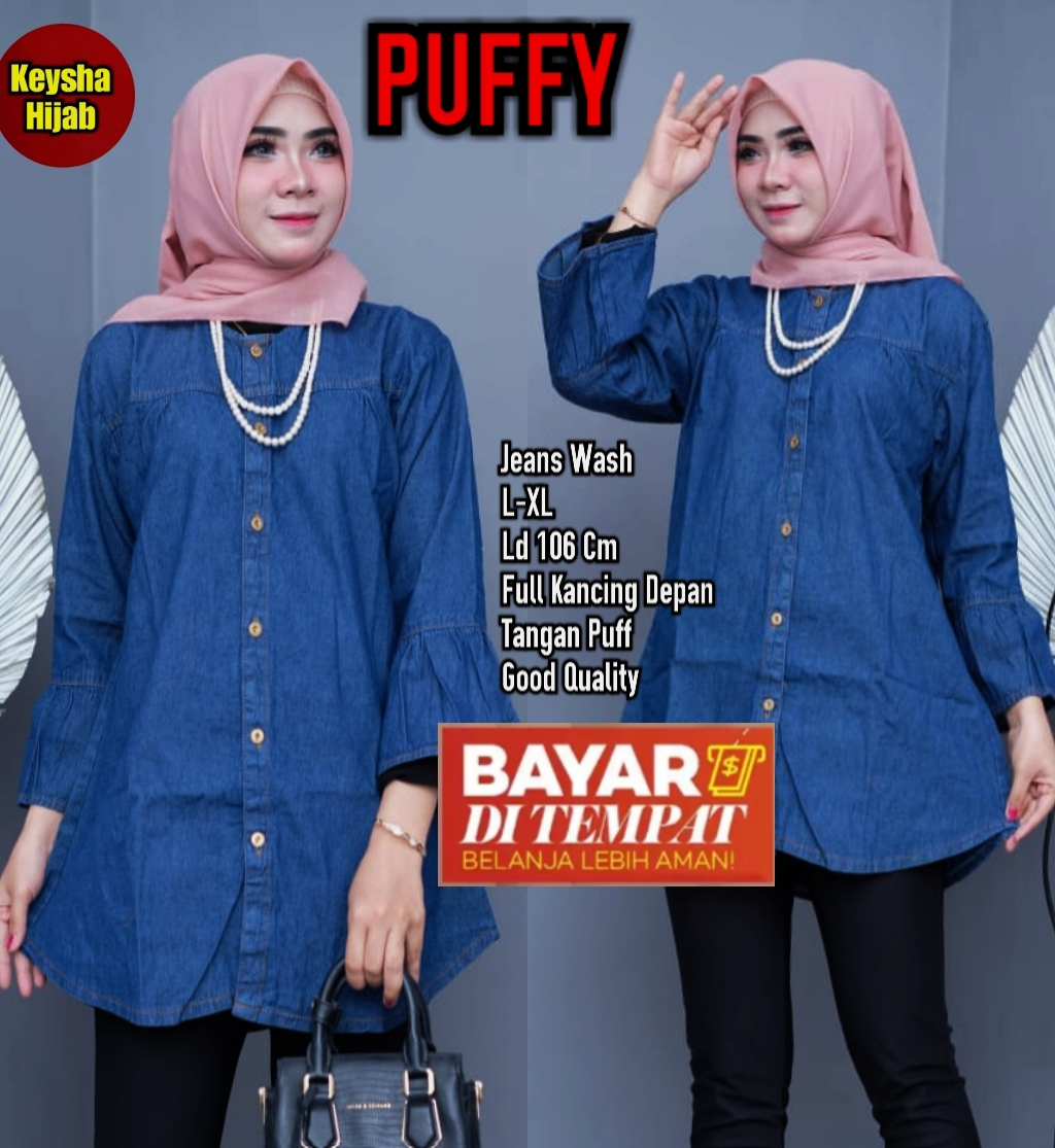Atasan Blouse Wanita Lengan Panjang Jeans - Blouse Korea Wanita Busui Lengan Puff- Long Tunik Muslim Terbaru - Baju Dewasa Wanita Terbaru Atasan Blouse Wanita Lengan Panjang Jeans - Blouse Korea Wanita Busui Lengan Puff- Long Tunik Muslim Terbaru - Baju Dewasa Wanita Terbaru