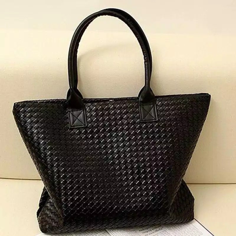 Tas wanita cewek fashion tote bag rajutan tenun rajut model polos hitam import Tas wanita cewek fashion tote bag rajutan tenun rajut model polos hitam import
