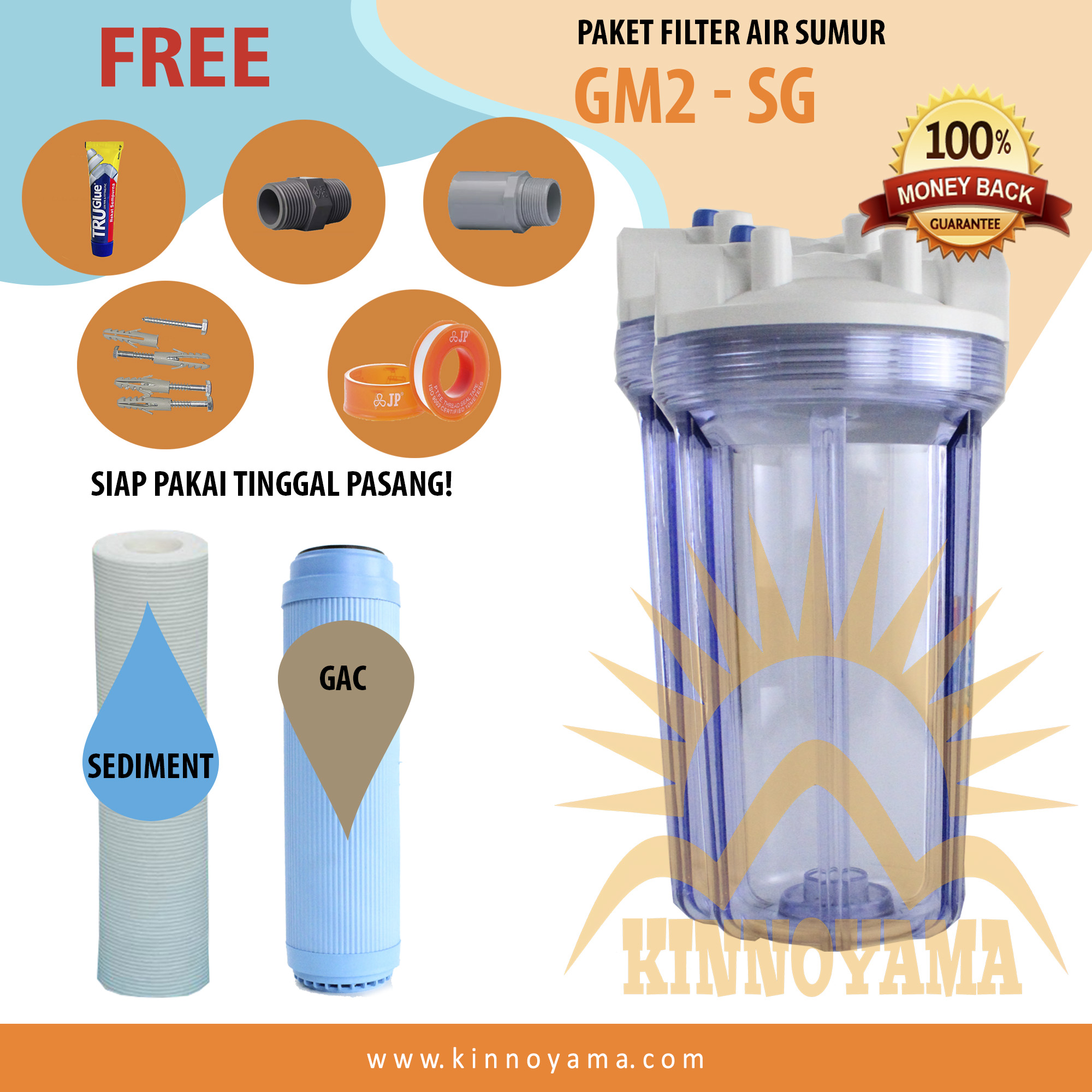Paket GM 2 Saringan/Filter Air Siap Pakai (Clear 10&#39&#39- 3/4 SG) Paket GM 2 Saringan/Filter Air Siap Pakai (Clear 10&#39&#39- 3/4 SG)
