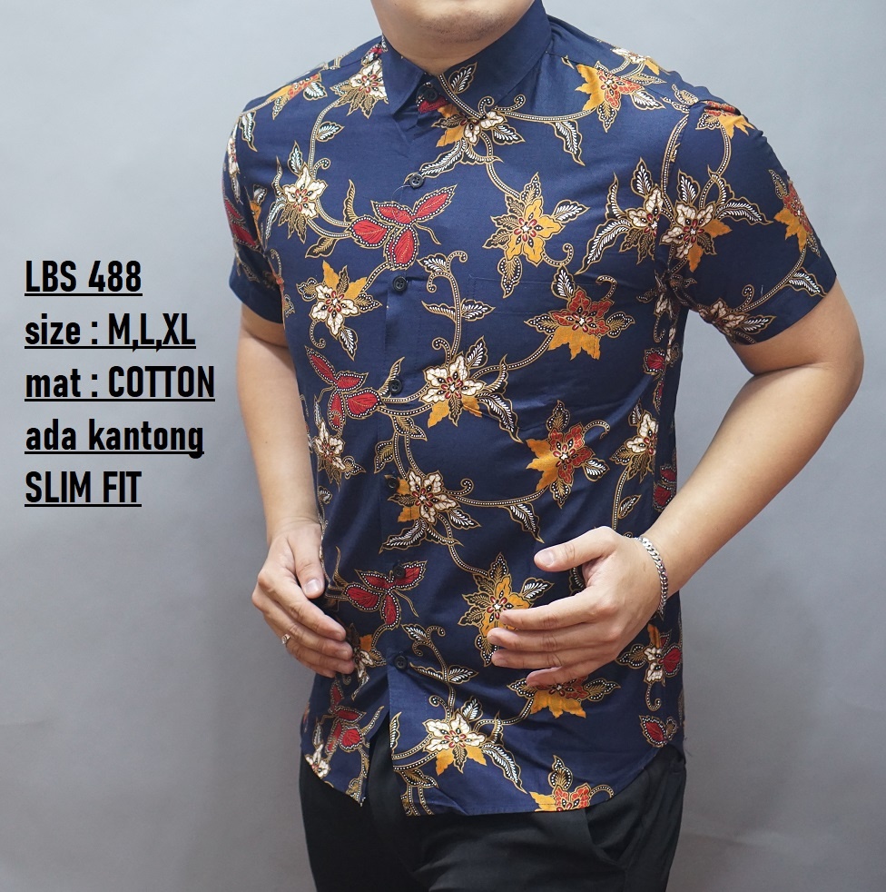 Batik Slimfit Lengan Pendek Warna Navy Batik Slimfit Lengan Pendek Warna Navy