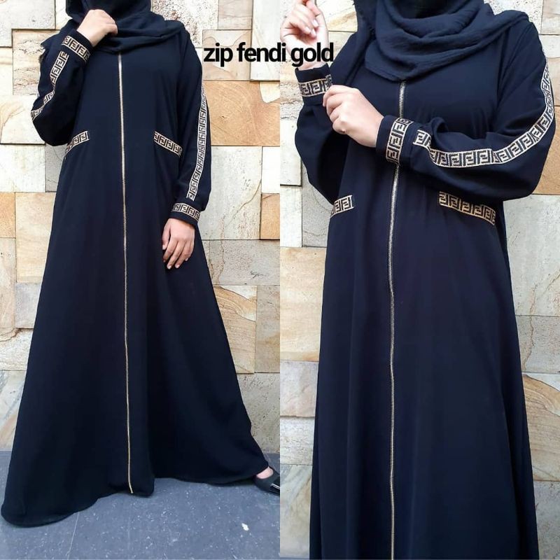 Abaya Dress Maxi Arab Saudi Bordir Zephy Turki Umroh Dubai Ziper Fendy Gold Abaya Dress Maxi Arab Saudi Bordir Zephy Turki Umroh Dubai Ziper Fendy Gold