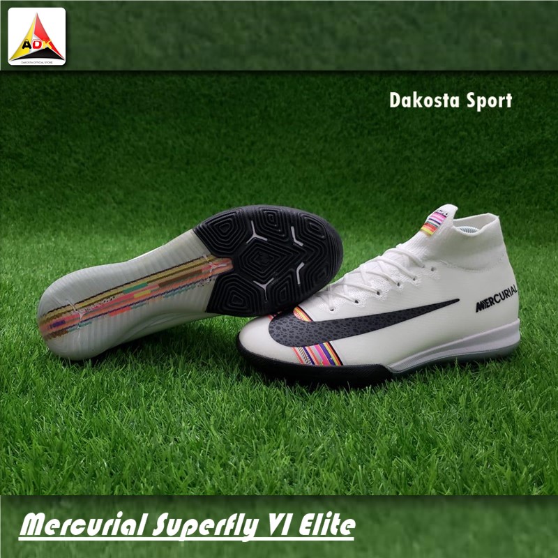 Sepatu Futsal Import Mercurial Superfly VI Academy CR7 IC - White Black Pure Platinum Premium Quality Sepatu Futsal Import Mercurial Superfly VI Academy CR7 IC - White Black Pure Platinum Premium Quality