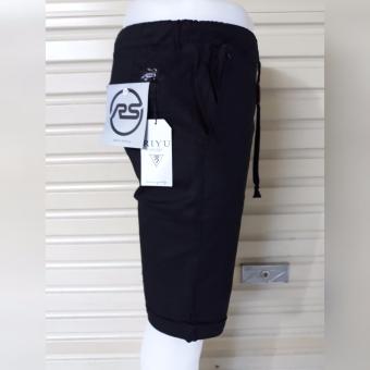 celana pendek pria pinggang karet bahan strecth cotton warna hitam bagus murah