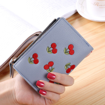 Flamingo Dompet Perempuan Baru Dompet Uang Receh Gadis Mori Lipat (Biru-Tenunan Polos Ceri