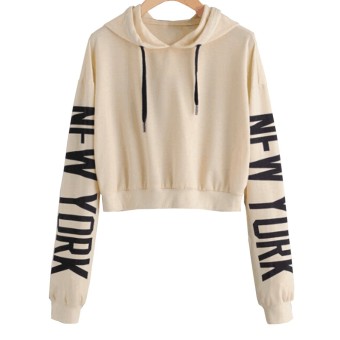 Hequ Women Fashion Casual Loose Punk Hooded Hoodie Long Sleeve Stylish Crop Top Spring Autumn Thin