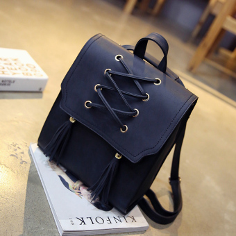 Korea perempuan pu ransel tas bahu (Hitam)