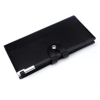 Pria Panjang Bagian Tombol Bifold Bisnis Dompet Kulit Kartu Dompet Koin Dompet Hitam-Intl