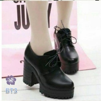 Sepatu High Heels Boots Wanita Tali hak 9cm Hitam - Alesto BS