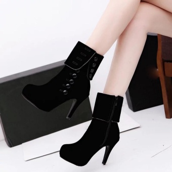 Sepatu Bot Wanita Tinggi Tumit Fashion Sepatu Merah Platform Buckle Musim Dingin Boots 35-Intl