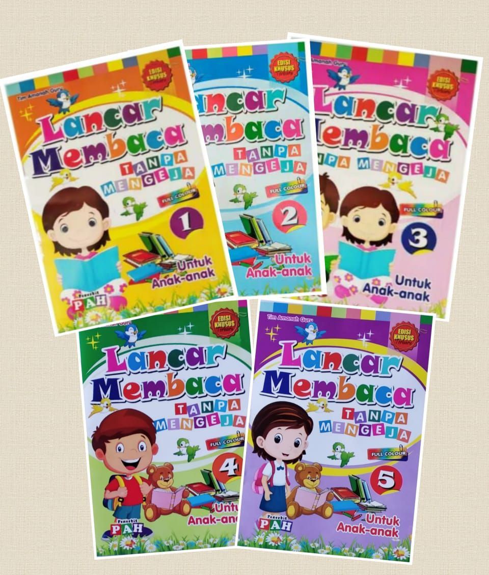 PAKET 5 BUKU LANCAR MEMBACA TANPA MENGEJA JILID 12345 FULL COLOUR PAKET 5 BUKU LANCAR MEMBACA TANPA MENGEJA JILID 12345 FULL COLOUR