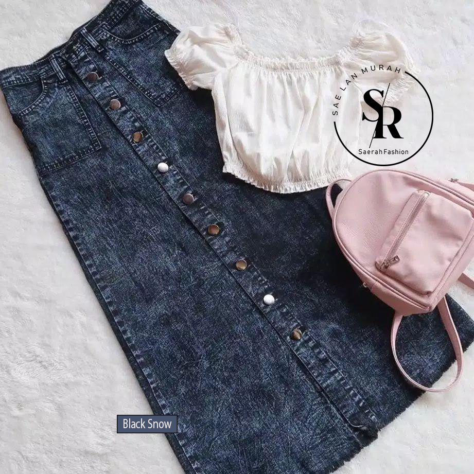 Saerah Fashion - Rok Jeans Rumbai Rok Jeans Full Kancing Depan Fringe Button Skirt Rok Jeans Panjang Kekinian Saerah Fashion - Rok Jeans Rumbai Rok Jeans Full Kancing Depan Fringe Button Skirt Rok Jeans Panjang Kekinian