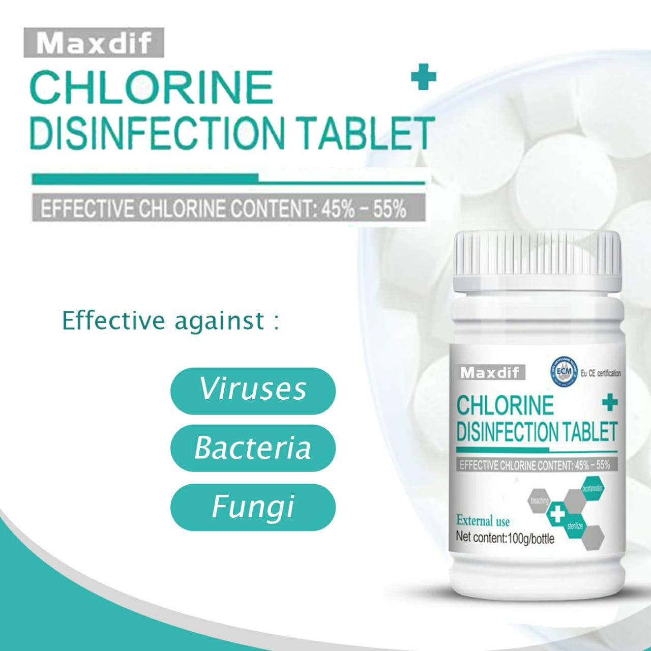 VIPBAZAAR Disinfectant Tablet Disinfektan pemberish lantai CHLORINE MaxDIF 1 Botol isi 1g X 100 Tablet 100g VIPBAZAAR Disinfectant Tablet Disinfektan pemberish lantai CHLORINE MaxDIF 1 Botol isi 1g X 100 Tablet 100g