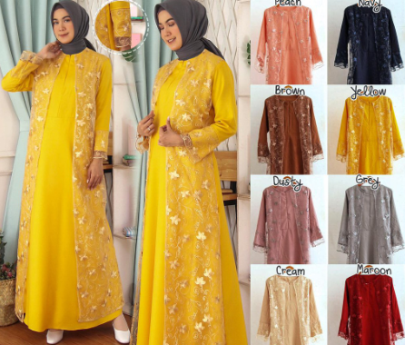 (ZXC) Gamis Hena Busui Tile Bordir Mutiara Maxi Dress Lebaran Brukat Tulle Baju Muslim (ZXC) Gamis Hena Busui Tile Bordir Mutiara Maxi Dress Lebaran Brukat Tulle Baju Muslim