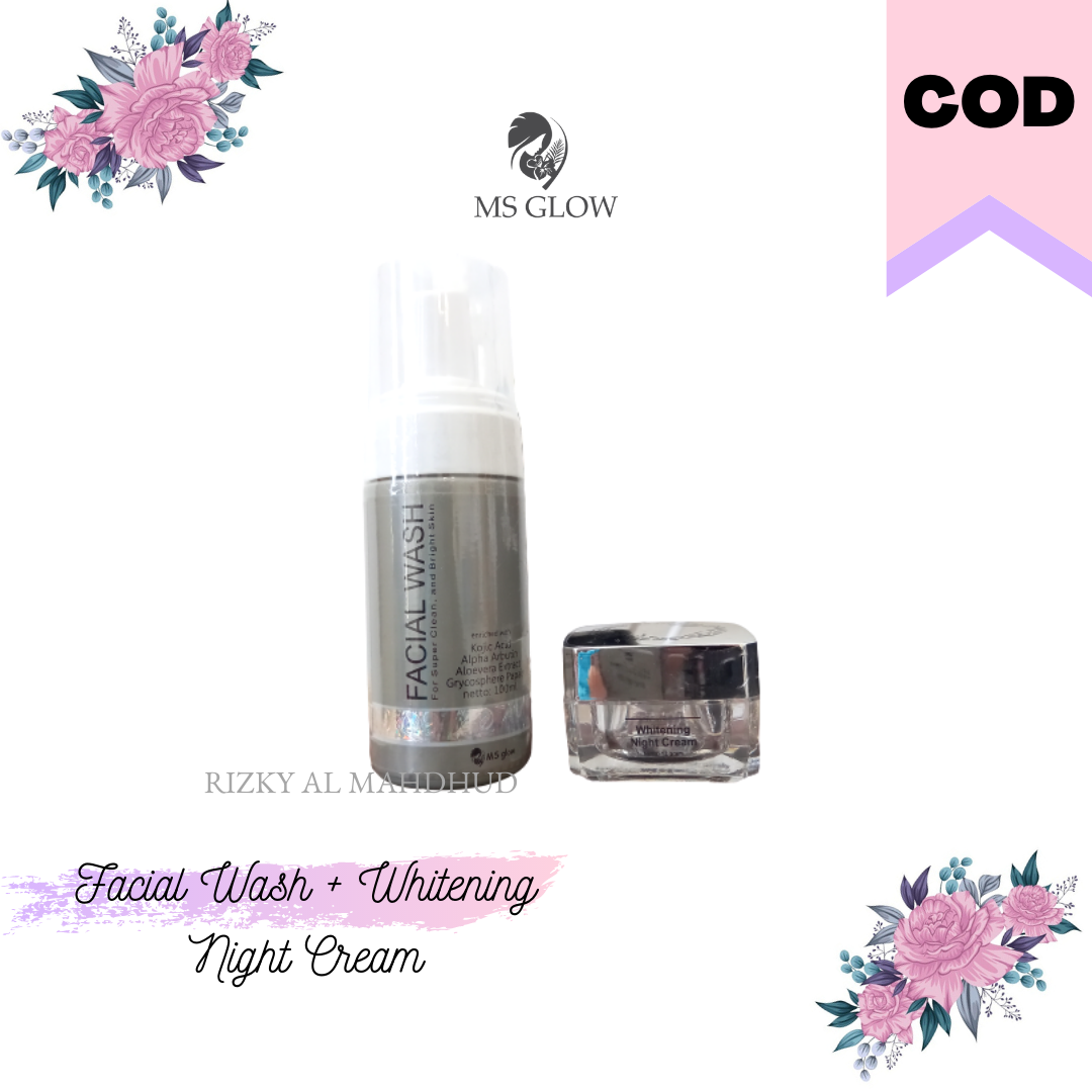 (PAKET MS GLOW FACIAL WHITENING)Facial wash dan Whitening Night cream Ms Glow (PAKET MS GLOW FACIAL WHITENING)Facial wash dan Whitening Night cream Ms Glow