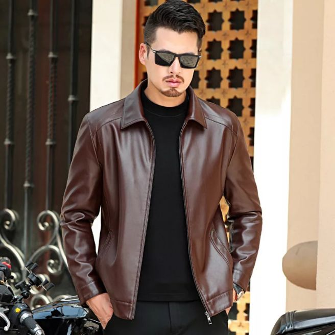 jaket semi kulit krah coklat/jaket pria jaket semi kulit krah coklat/jaket pria