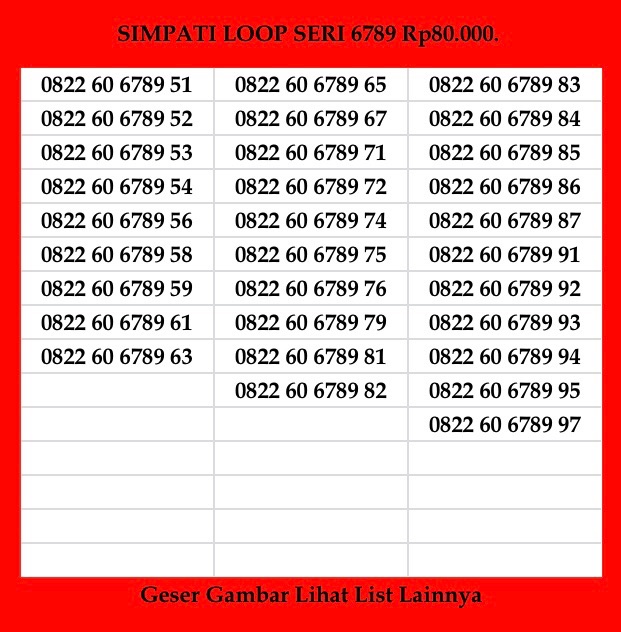 Nomor Cantik Simpati Loop 6789 Kartu Perdana Prabayar Telkomsel 4G LTE Murah Nomor Cantik Simpati Loop 6789 Kartu Perdana Prabayar Telkomsel 4G LTE Murah