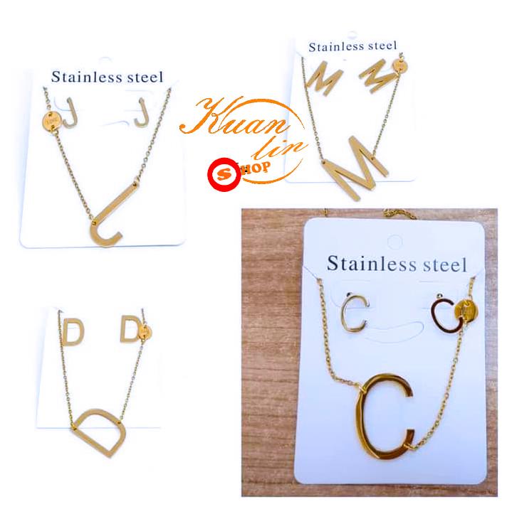 kalung titanium UBS lapis emas pluss Anti Karat inisial huruf A-Z GOLD 02 kalung titanium UBS lapis emas pluss Anti Karat inisial huruf A-Z GOLD 02