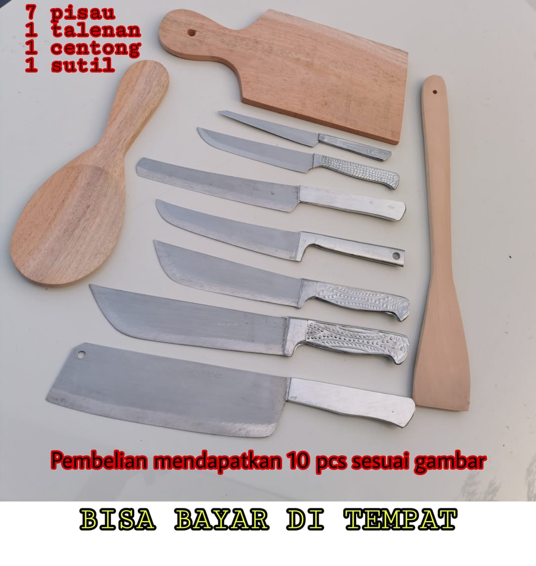 Pisau set 7 - pisau cacah /pisau daging/pisau sayur /pisau dapur / pisau buah in talenan kayu/ centong kayu / sutil kayu Pisau set 7 - pisau cacah /pisau daging/pisau sayur /pisau dapur / pisau buah in talenan kayu/ centong kayu / sutil kayu
