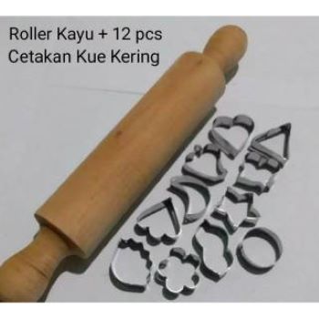 12 pcs cetakan kue kering dan roller kayu 12 pcs cetakan kue kering dan roller kayu
