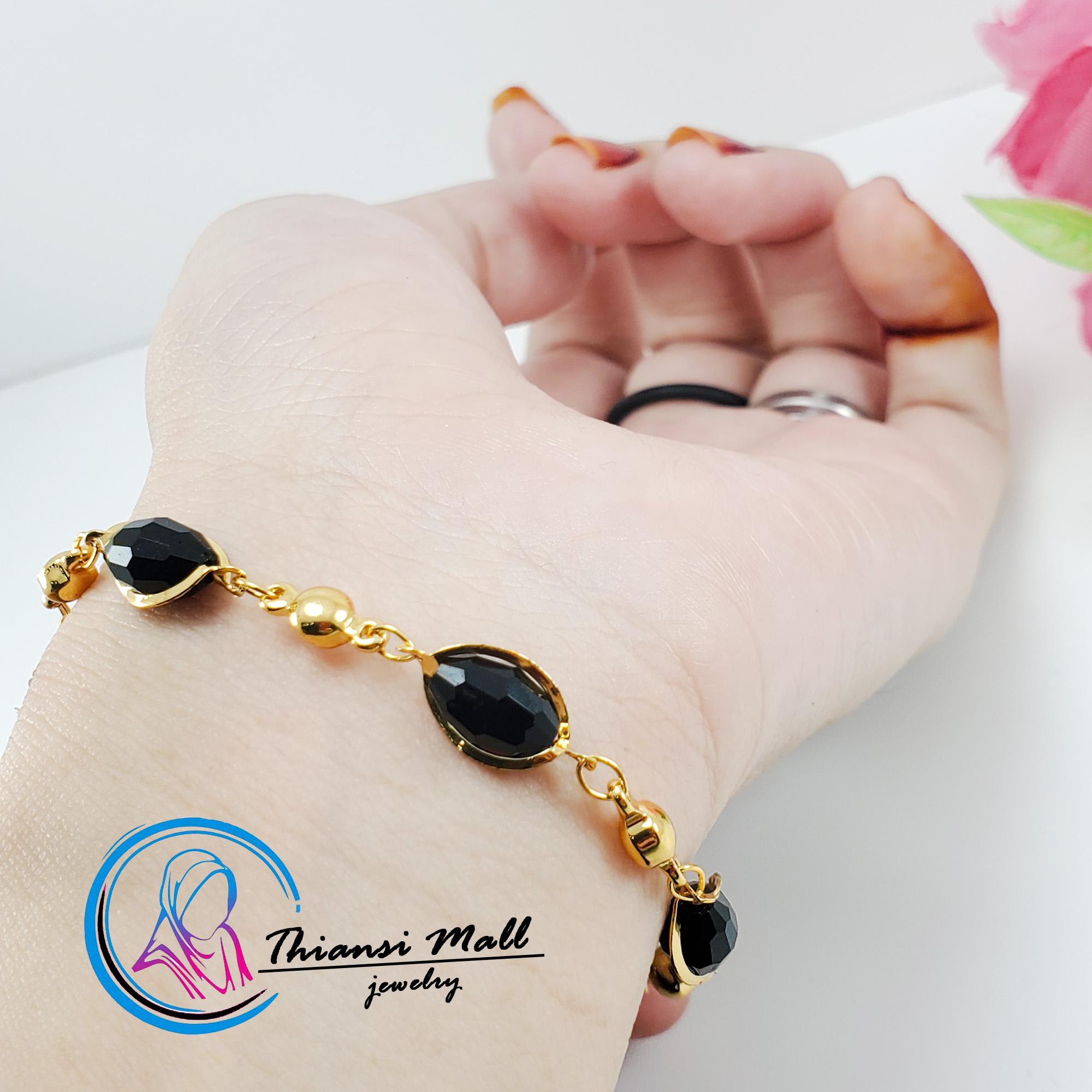 Gelang Tangan Motif Bola Permata Hitam Gold 03 Gelang Tangan Motif Bola Permata Hitam Gold 03