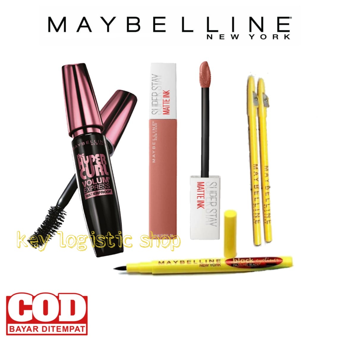 Paket Kosmetik Maybelline Hemat - Paket Mascara + Eyeliner Maybelline + Pinsil Alis + Lipcream Maybelline Matte Ink Paket Kosmetik Maybelline Hemat - Paket Mascara + Eyeliner Maybelline + Pinsil Alis + Lipcream Maybelline Matte Ink