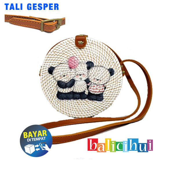 BALICIHUI TAS ROTAN BALI LUKIS PANDA DIAMETER 20 cm / NATURAL RATTAN BAG BALICIHUI TAS ROTAN BALI LUKIS PANDA DIAMETER 20 cm / NATURAL RATTAN BAG