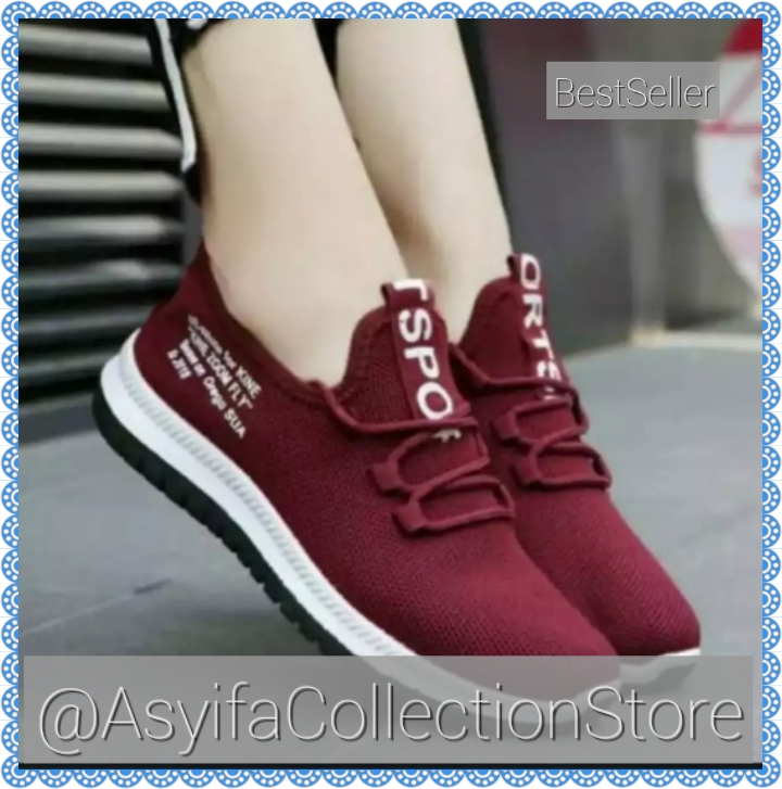ASC Sepatu Sneakers Wanita Slip On Sport Joging Marun ASC Sepatu Sneakers Wanita Slip On Sport Joging Marun