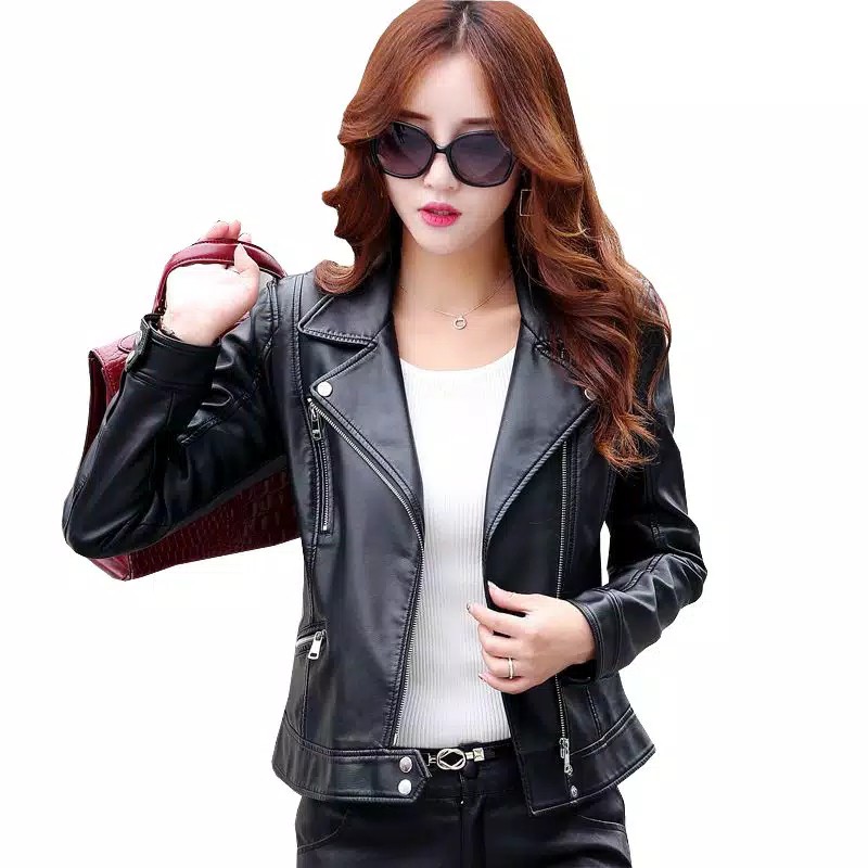 jaket blazer kulit wanita hitam black new jaket blazer kulit wanita hitam black new